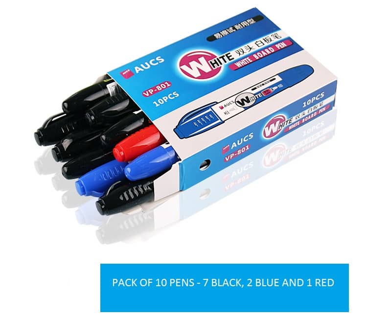 Pack Of 10 Pens (7 Black, 2 Blue, 1 Red)